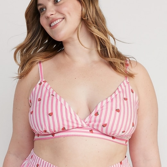 Poplin Bralette XL Tall Pink Citrus Grapefruit Cross-Front Old Navy NWT - Picture 4 of 4